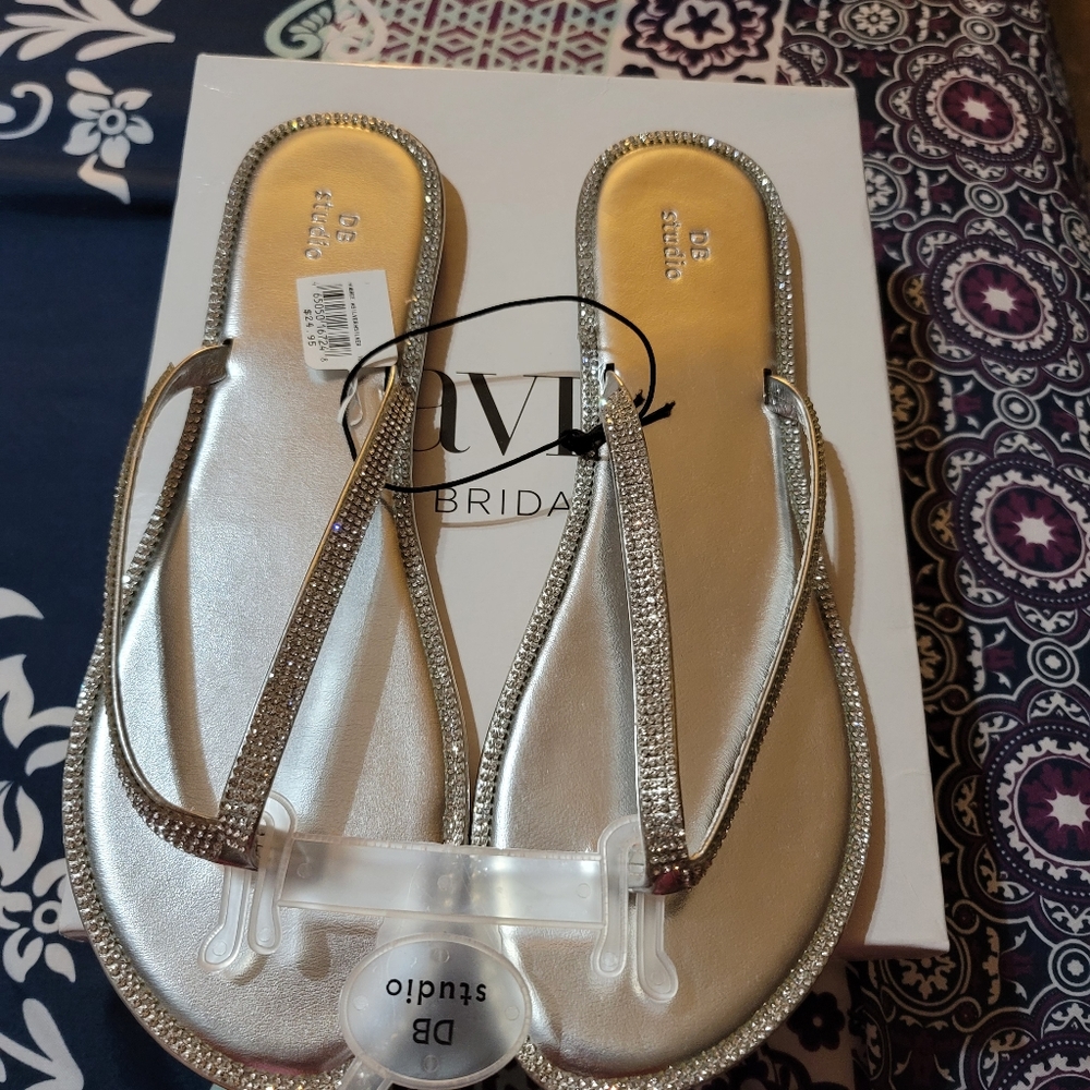 Brand new David's Bridal silver flip flops